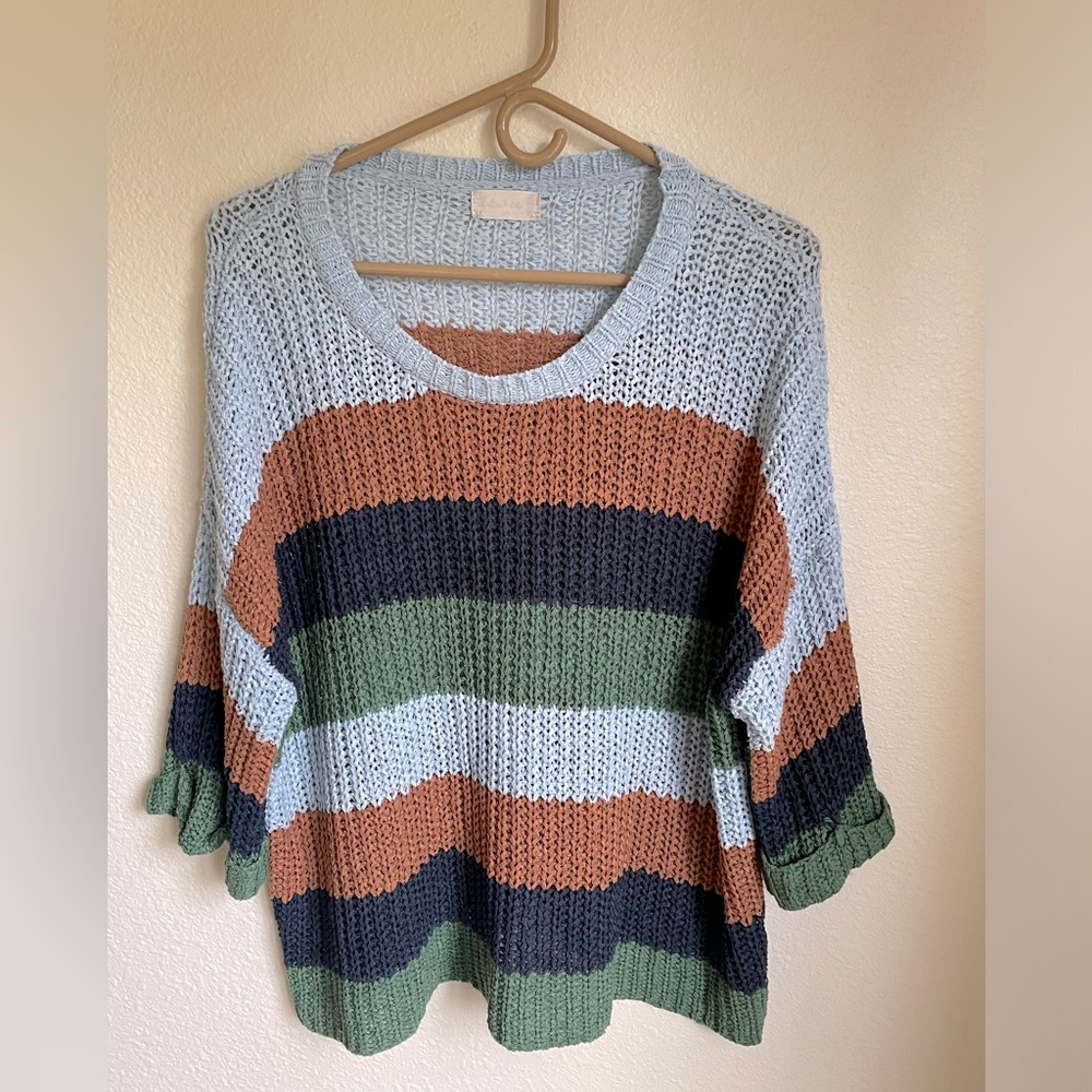 Altar'd State Woven Crochet Lightweight knit sweater color block oversized sz M